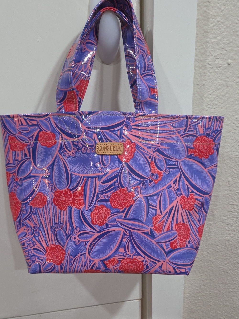 Consuela Purple and Pink Floral Coated Canvas Tote
